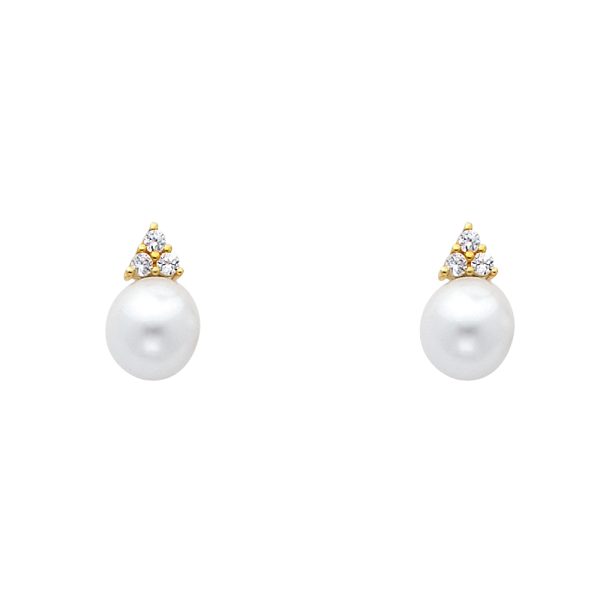 14KY CZ Pearl Earrings (ER438)