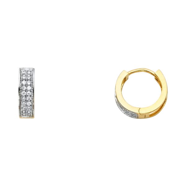 14K 2T 2 Line CZ Huggies Earrings