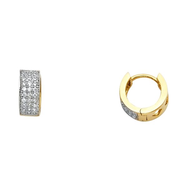 14K 2T 3 Line CZ Huggies Earrings