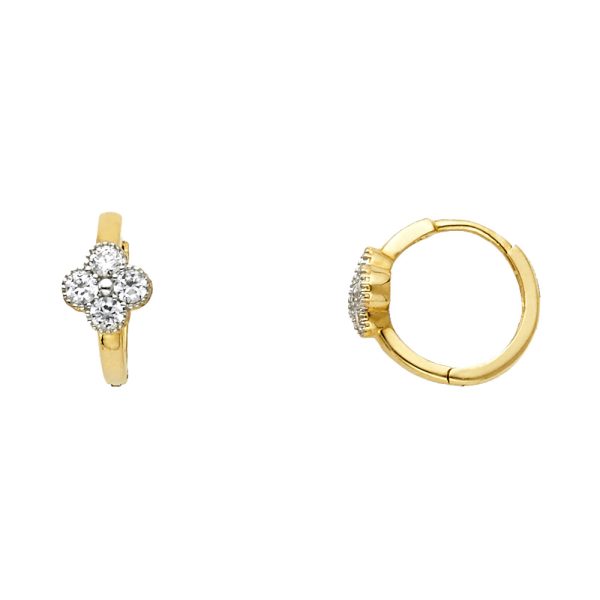 14K 2T Flower CZ Huggies Earrings