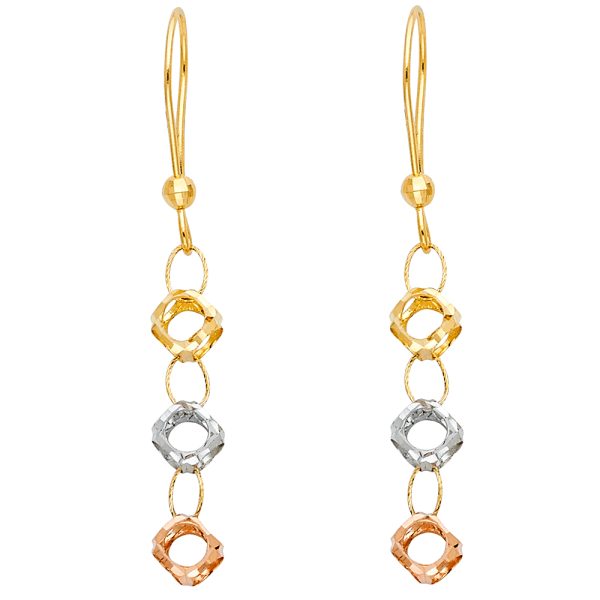 14K 3C Perforated 3Ball Hanging Earrings (3C)