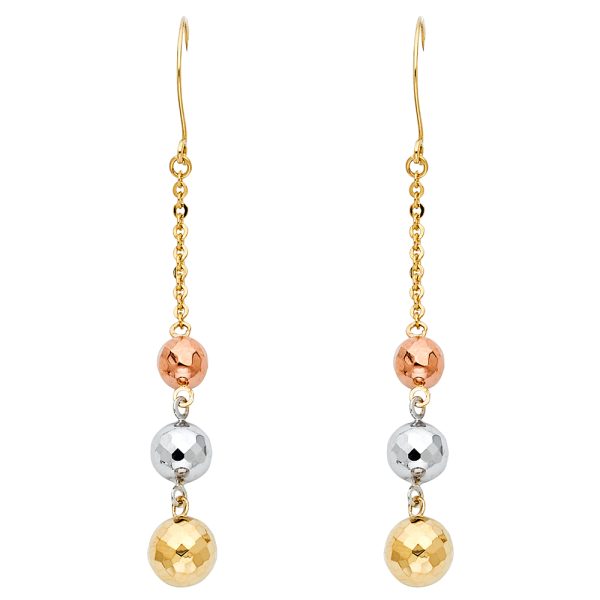 14K 3C 3 Disco Ball Hanging Earrings