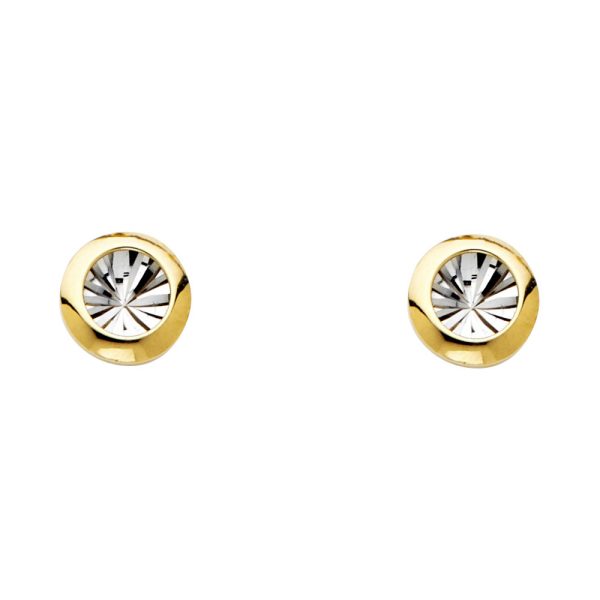 14K 2T ST DC Round Earrings with Puch-back