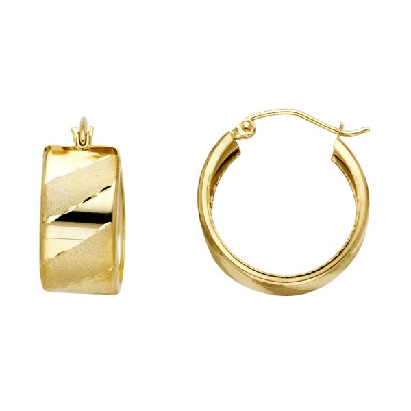 14KY ST Wide Diagonal DC Hoop Earrings