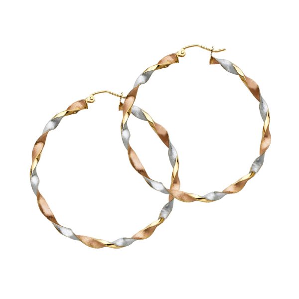 14K 3C Curled Hollow Hoop Earrings