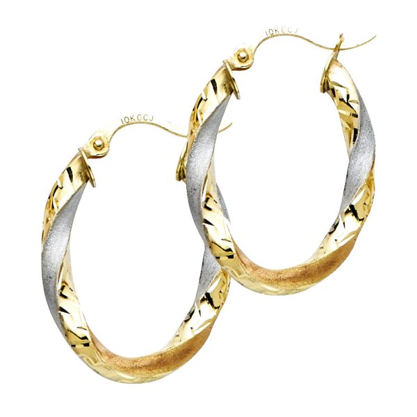 14K 3C Curled Hollow Oval Hoop Earrings