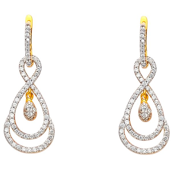 14K 2T CZ Infinity Hanging Earrings