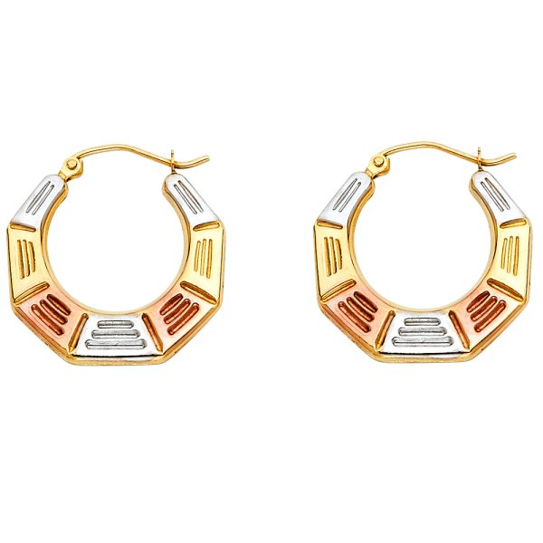 14K 3C Fancy Hollow Hoop Earrings