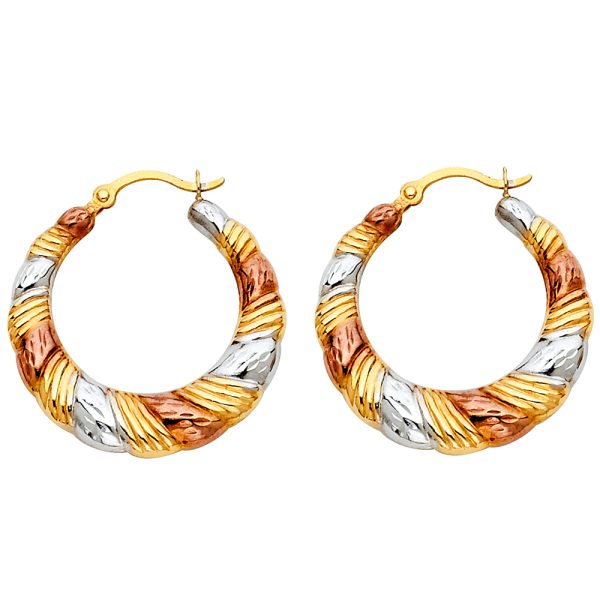 14K 3C Fancy Hollow Hoop Earrings