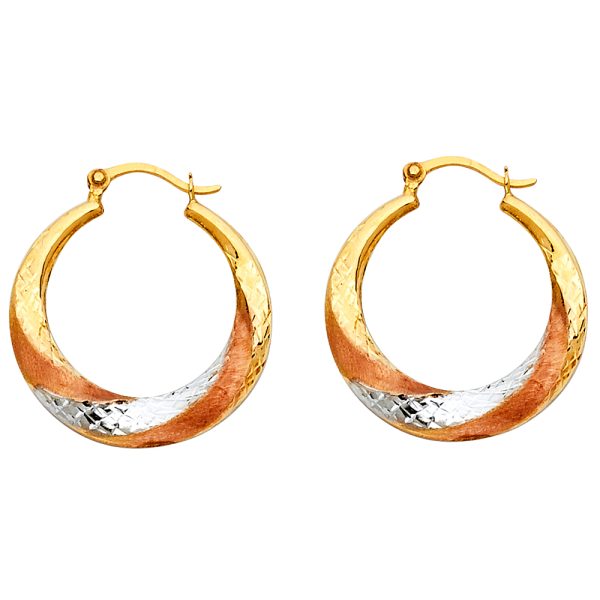 14K 3C Fancy Hollow Hoop Earrings