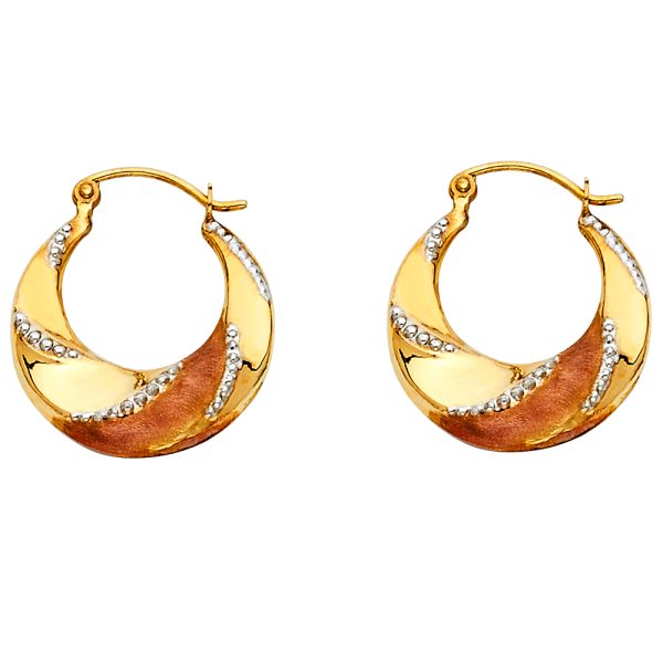 14K 3C Fancy Hollow Hoop Earrings