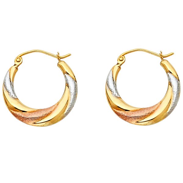 14K 3C Fancy Hollow Hoop Earrings