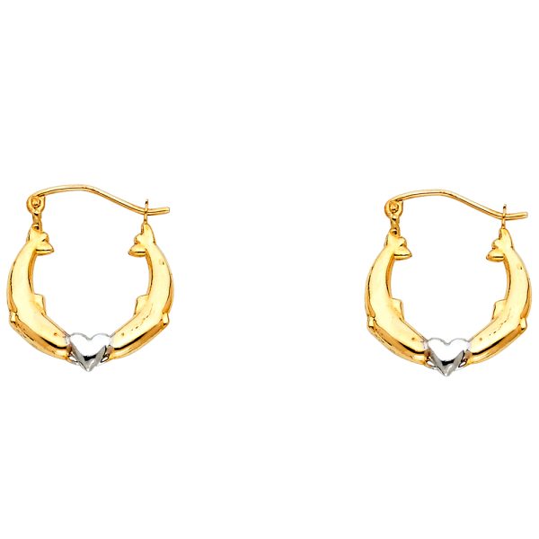 14K 2T Dolphin Hollow Hoop Earrings