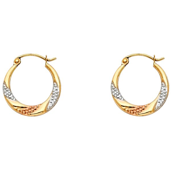 14K 3C Fancy Hollow Hoop Earrings