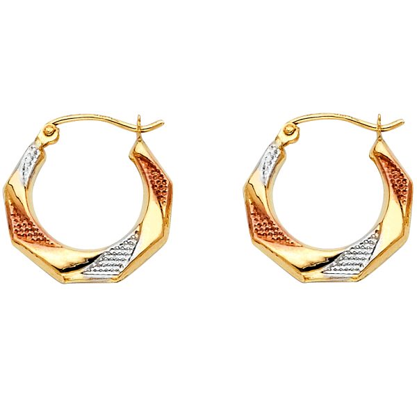 14K 3C Fancy Hollow Hoop Earrings