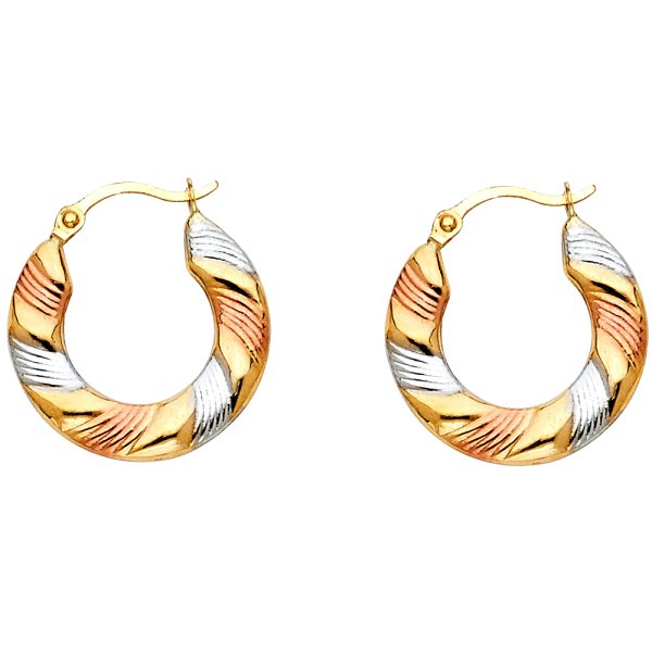 14K 3C Fancy Hollow Hoop Earrings