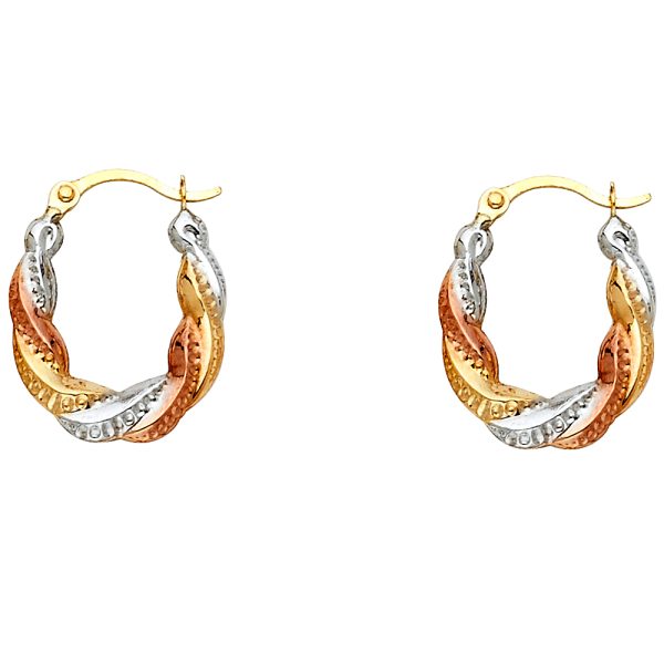 14K 3C Fancy Hollow Hoop Earrings