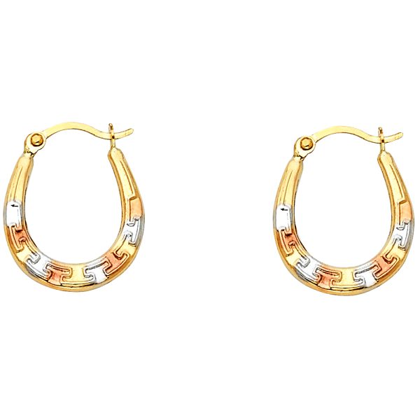 14K 3C Fancy Hollow Hoop Earrings