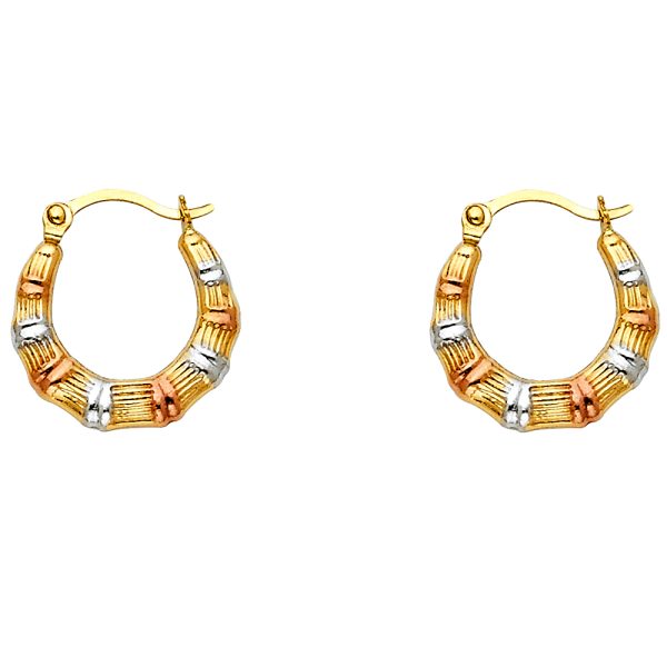 14K 3C Fancy Hollow Hoop Earrings