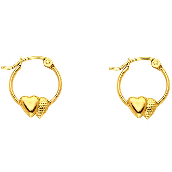 14KY 2 Hearts Hoop Earrings