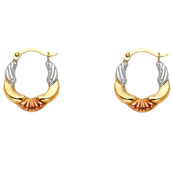 14K 3C Fancy Hollow Hoop Earrings