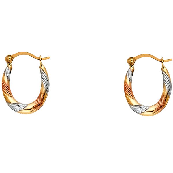 14K 3C Fancy Hollow Hoop Earrings