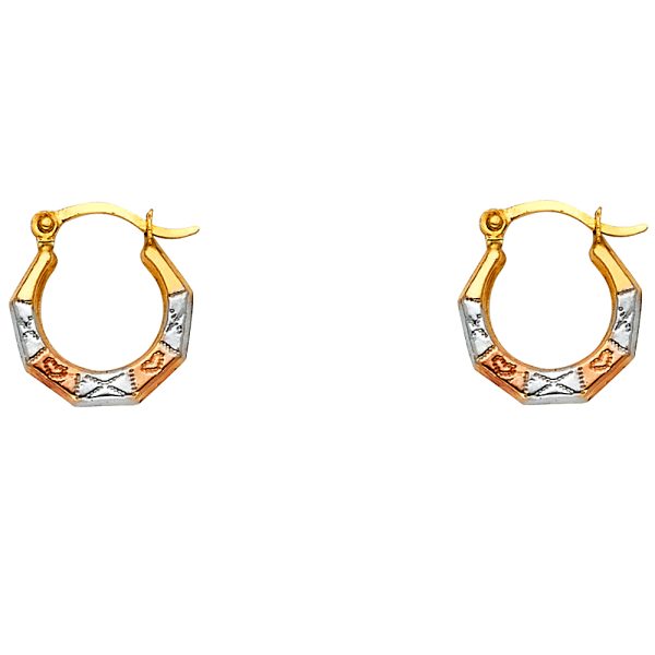 14K 3C Fancy Hollow Hoop Earrings