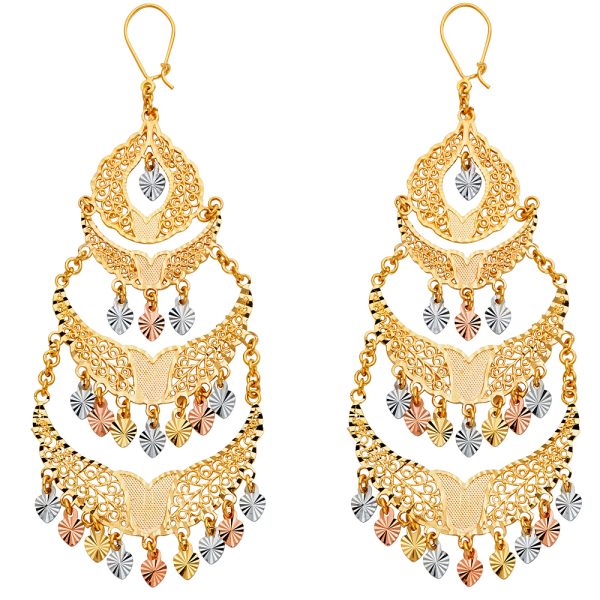 14K 3C DC Chandelier Hanging Earrings