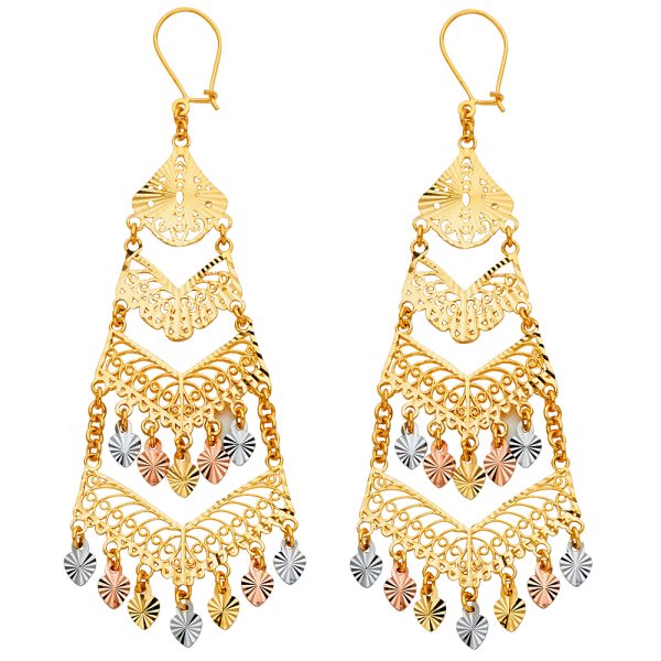 14K 3C DC Chandelier Hanging Earrings