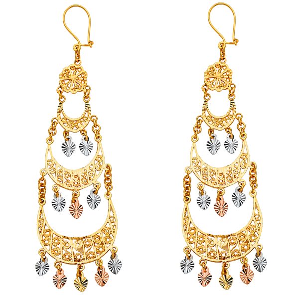 14K 3C DC Chandelier Hanging Earrings