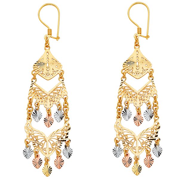 14K 3C DC Chandelier Hanging Earrings