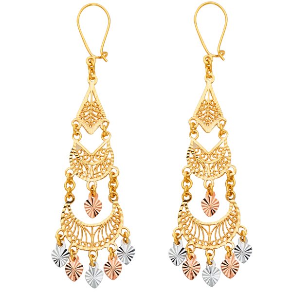 14K 3C DC Chandelier Hanging Earrings