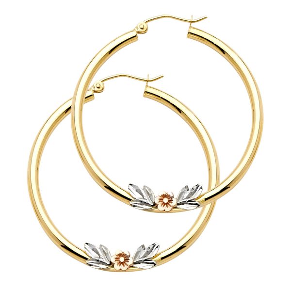 14K 3C Flower Hoop Earrings