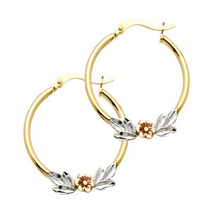 14K 3C Flower Hoop Earrings