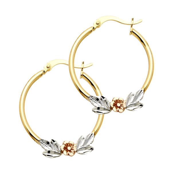 14K 3C Flower Hoop Earrings