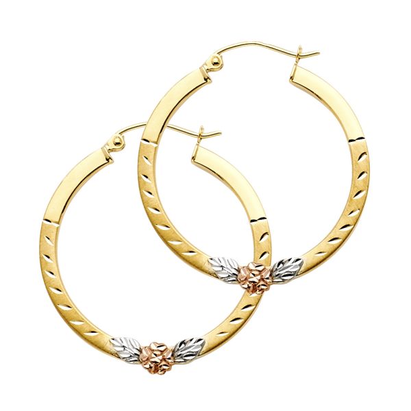 14K 3C Flower Square Hoop Earrings