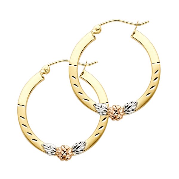 14K 3C Flower Square Hoop Earrings