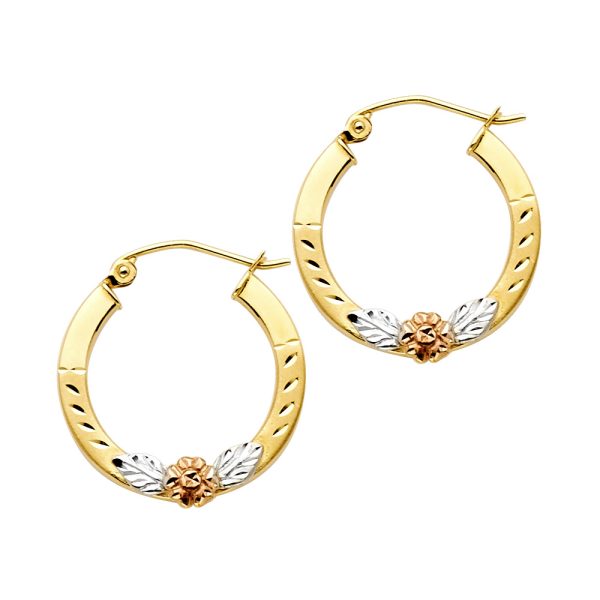 14K 3C Flower Square Hoop Earrings