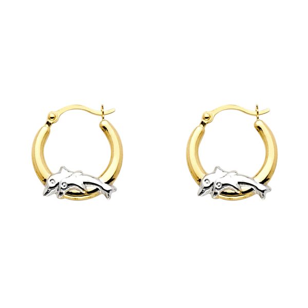 14K 2T Dolphin Hoop Earrings