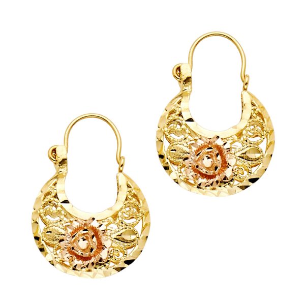 14K 2T Flower Basket Earrings