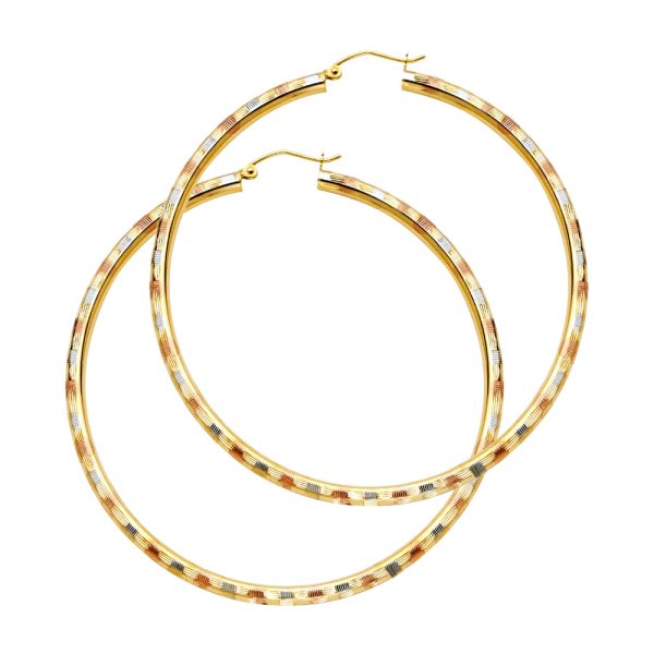 14K 3C 3mm DC Hoop Earrings