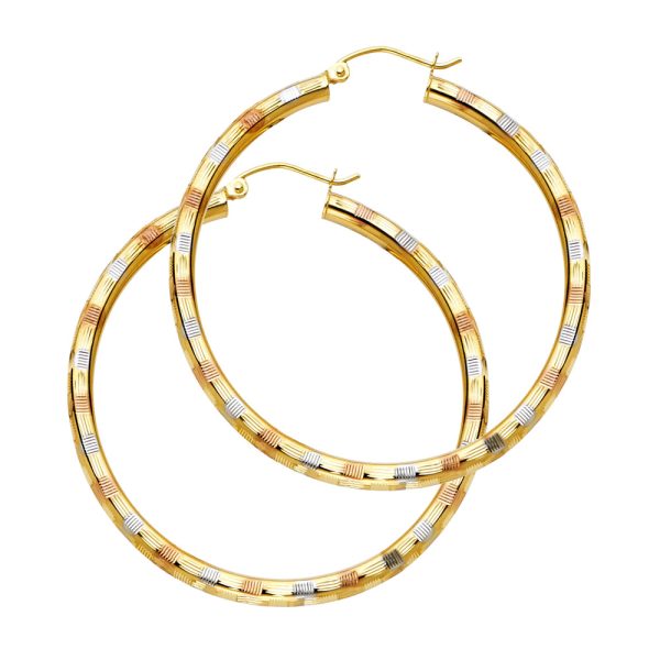 14K 3C 3mm DC Hoop Earrings