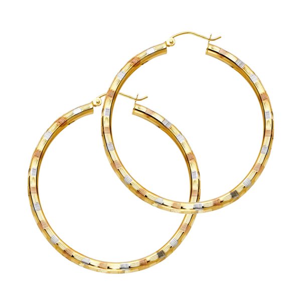 14K 3C 3mm DC Hoop Earrings