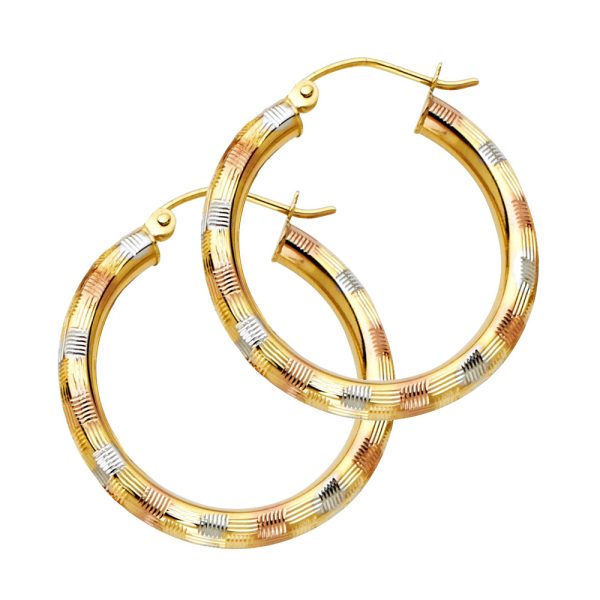 14K 3C 3mm DC Hoop Earrings