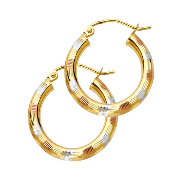 14K 3C 3mm DC Hoop Earrings