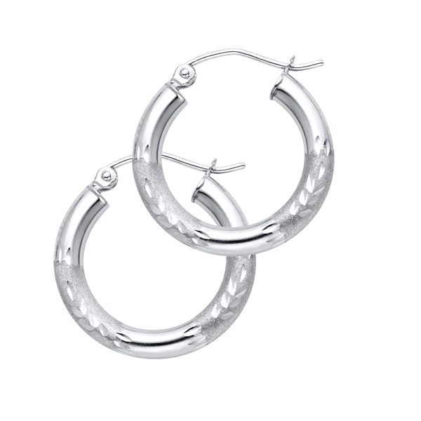 14KW 3mm Budded DC Hoop Earrings