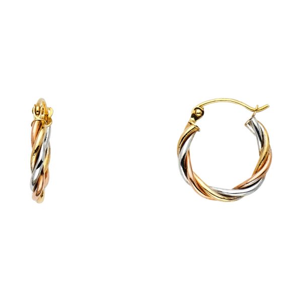 14K 3C 3 Line Braided Hoop Earrings