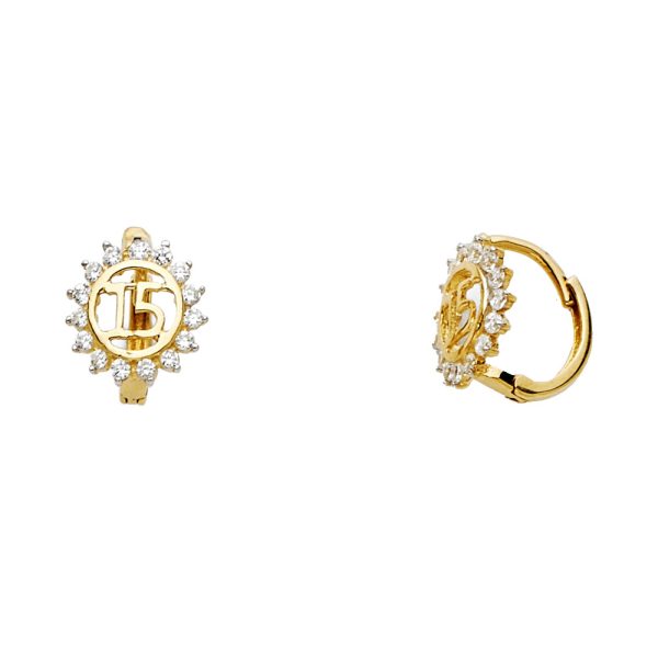 14K 2T CZ 15 Years Huggies Earrings