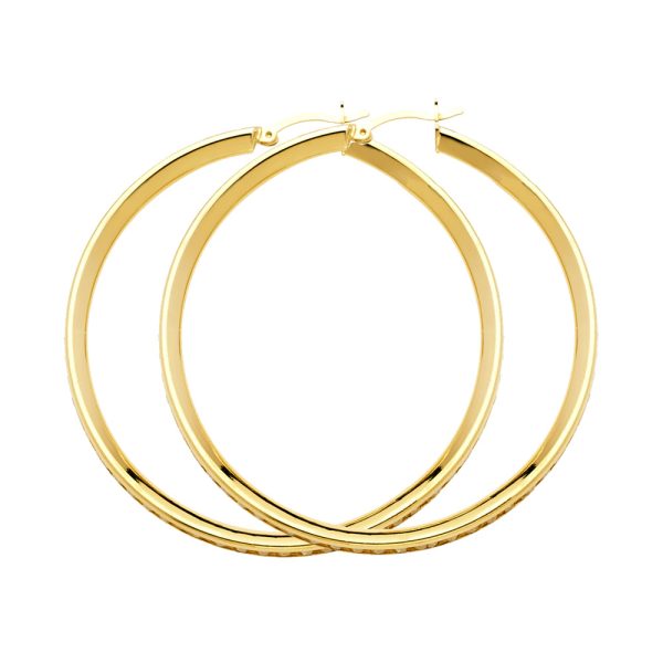 14KY Round CZ Channel Hoop Earrings