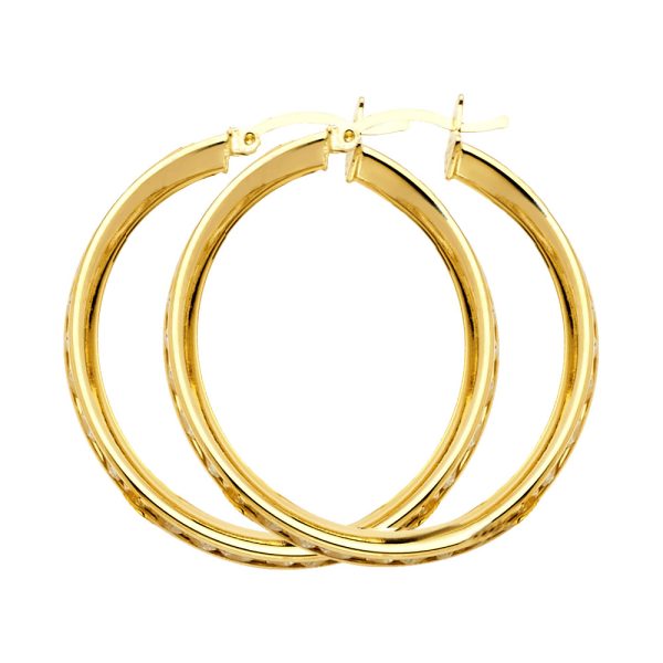 14KY Round CZ Channel Hoop Earrings